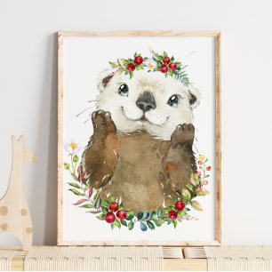 Schattig Zee Otter Nursery Floral Wandafdrukken Poster
