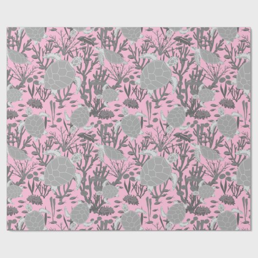 Schattig Zee schildpadden grijs roze koraal rif pr Cadeaupapier (Vlak)