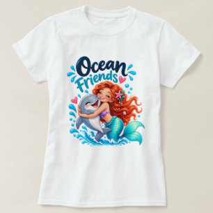 Schattig Zeemeermin Oceaan Vrienden Dolfijn Ontwer T-shirt