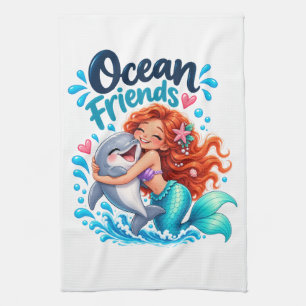 Schattig Zeemeermin Oceaan Vrienden Dolfijn Ontwer Theedoek