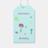 Schattig zeemermaid vissen naam op blauw cadeaulabel (Voorkant)