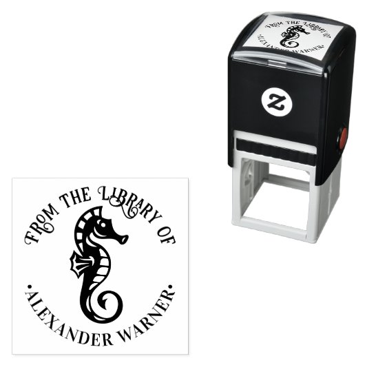 Schattig zeepaardje #4 Oceaanstrand Thema Biblioth Zelfinktende Stempel (In situ)