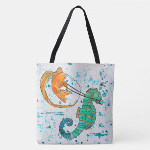 Schattig zeepaardje en vis tote bag