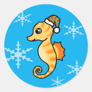 Schattig Zeepaardje Kerst Sneeuwvlok Vakantie Ronde Sticker