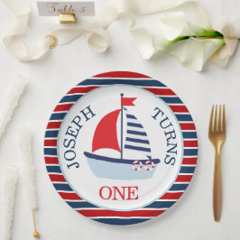 Schattig zeilboot thema papieren bordje