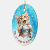 Schattig Zingend Kerstmiskitten Kleindochter Keramisch Ornament (Links)