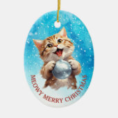 Schattig Zingend Kerstmiskitten Kleindochter Keramisch Ornament (Voorkant)