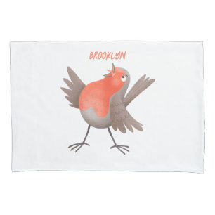 Schattig zingend roodborstje vogel cartoon kussensloop