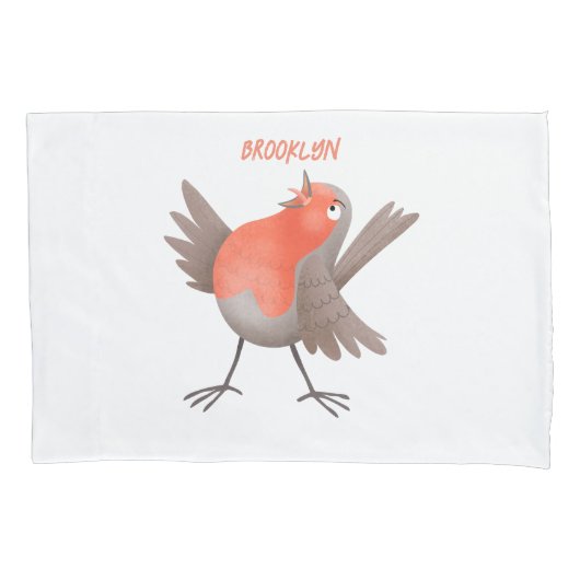 Schattig zingend roodborstje vogel cartoon kussensloop (Voorkant)