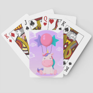 Schattig Zittende Eenhoorn en Ballonnen Lila Pokerkaarten