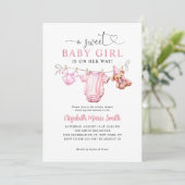 Schattig zoet blush roze waslijn baby meisje douch kaart (Staand voorkant)