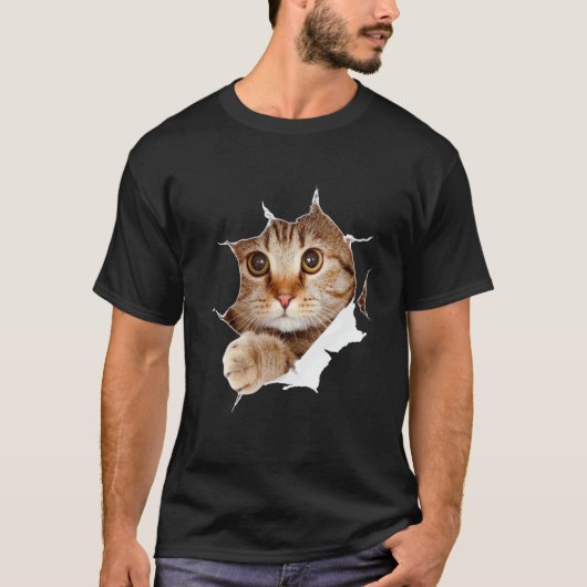 Schattig Zoet Kitten Gescheurde Stof Kat T-shirt (Voorkant)