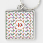 schattig zoet kleurrijk floraal initiaal Monogram Sleutelhanger (Voorkant)