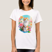 Schattig zoet Sinaasappel Tabby Kat met Bloemen zo T-shirt (Voorkant)