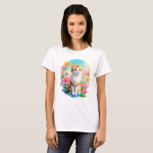 Schattig zoet Sinaasappel Tabby Kat met Bloemen zo T-shirt (Voorkant volledig)