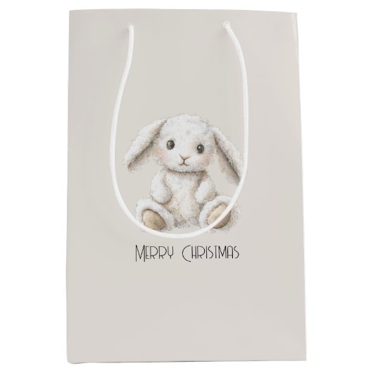 Schattig Zoete Crème Witte Konijn Kerst Medium Cadeauzakje (Voorkant)
