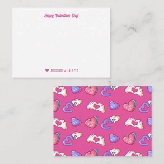 Schattig Zoete Liefdespatroon Roze Valentijnsdag Notitiekaartje (Voorkant / Achterkant)