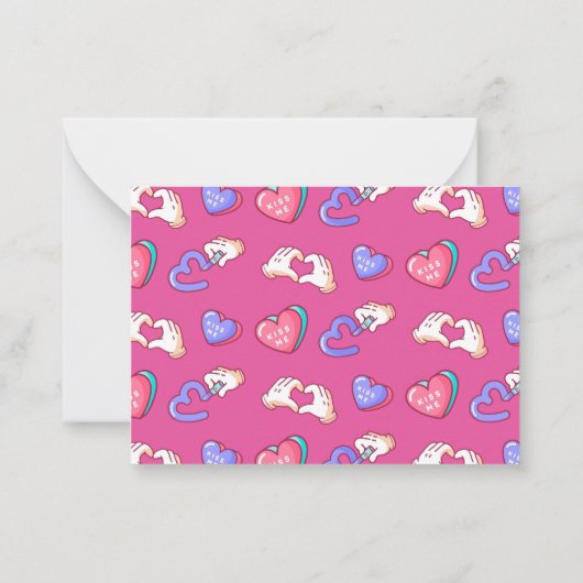 Schattig Zoete Liefdespatroon Roze Valentijnsdag Notitiekaartje (Achterkant)
