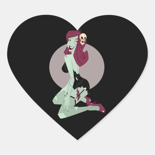 Schattig Zombie Pin-Up Meisje Hart Sticker (Voorkant)