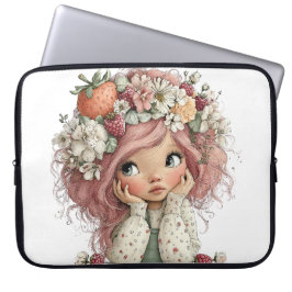 SCHATTIG ZOMERMEISJE MET BLOEMEN EN VRUCHTEN LAPTOP SLEEVE