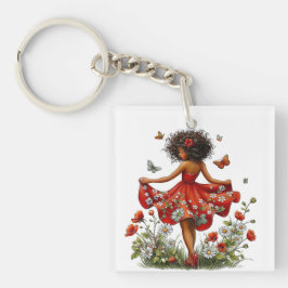SCHATTIG ZOMERTHEMA MEISJE GEKLEED IN ROOD SLEUTELHANGER