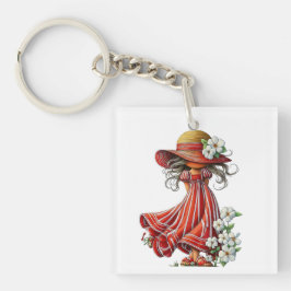SCHATTIG ZOMERTHEMA MEISJE GEKLEED IN ROOD SLEUTELHANGER