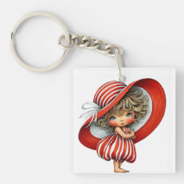 SCHATTIG ZOMERTHEMA MEISJE GEKLEED IN ROOD SLEUTELHANGER