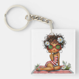 SCHATTIG ZOMERTHEMA MEISJE GEKLEED IN ROOD SLEUTELHANGER