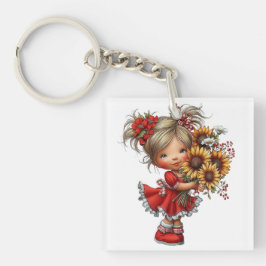 SCHATTIG ZOMERTHEMA MEISJE GEKLEED IN ROOD SLEUTELHANGER
