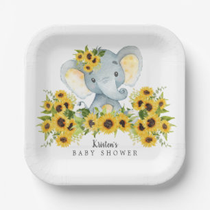 Schattig zonnebloem Elefant Baby shower Papieren Bordje