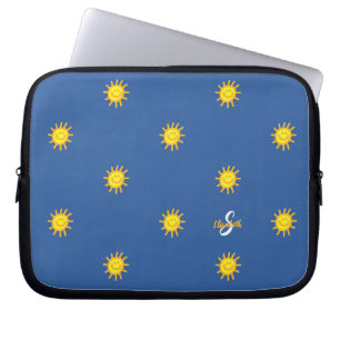 Schattig Zonnebloem Gelukkig Gezicht Patroon Naam Laptop Sleeve