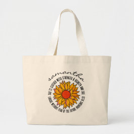 Schattig zonnebloem schriftuur bijbelvers grote tote bag