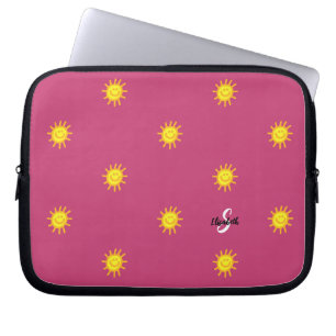 Schattig Zonnegeluk Gelukkig Gezicht Zon Patroon N Laptop Sleeve