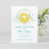 Schattig zonneschijn Hier komt de zoon Baby Shower Kaart (Staand voorkant)