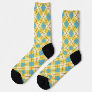 Schattig zonnig geel en blauw argylepatroon sokken