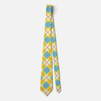 Schattig zonnig geel en blauw argylepatroon stropdas