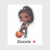 schattig zwart basketballer meisje sticker (Vel)
