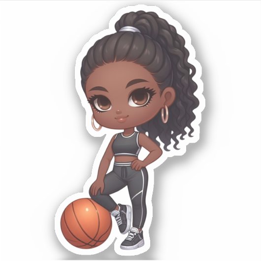 schattig zwart basketballer meisje sticker (Voorkant)