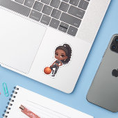 schattig zwart basketballer meisje sticker (Laptop met iPhone)