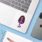Schattig zwart chibi in paarse sticker (Laptop met iPhone)