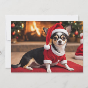 Schattig zwart Chihuahua met kerstmuts Feestdagenkaart