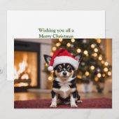 Schattig zwart Chihuahua met kerstmuts Feestdagenkaart (Voorkant / Achterkant)
