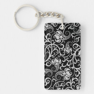 Schattig zwart dalmatiër bloemen ontwerp sleutelhanger