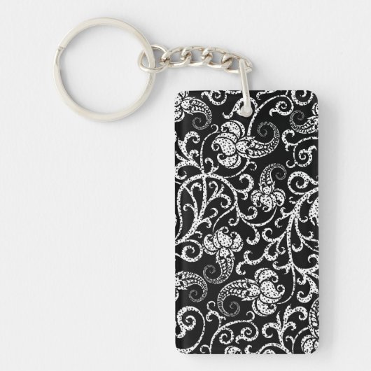 Schattig zwart dalmatiër bloemen ontwerp sleutelhanger (Voorkant)