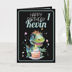 Schattig Zwart en Groen Dinosaurus Jongen 1e Verja Kaart