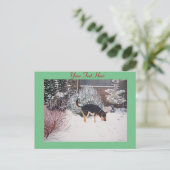 Schattig zwart en tan hond winter sneeuwscène briefkaart (Staand voorkant)