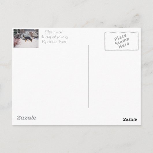 Schattig zwart en tan hond winter sneeuwscène briefkaart (Achterkant)