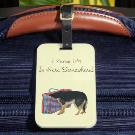 Schattig zwart en tan nosey hond plezier bagagelabel