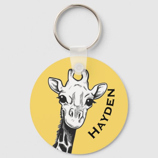Schattig zwart en wit Giraffe tekening gepersonali Sleutelhanger (Voorkant)