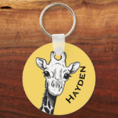 Schattig zwart en wit Giraffe tekening gepersonali Sleutelhanger (Achterkant)